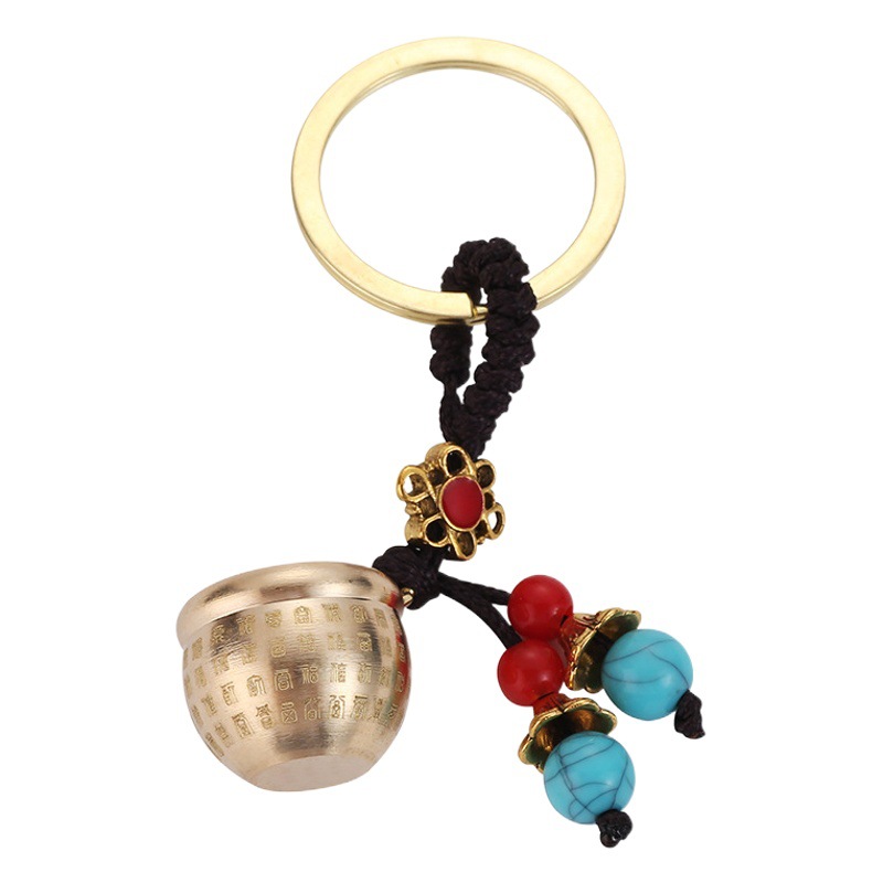 Brass Mini Baifu Cylinder Keychain Personalized Small Baifa Cylinder Car Pendant Blue Bead Xiaomi Cylinder Wealth Pendant