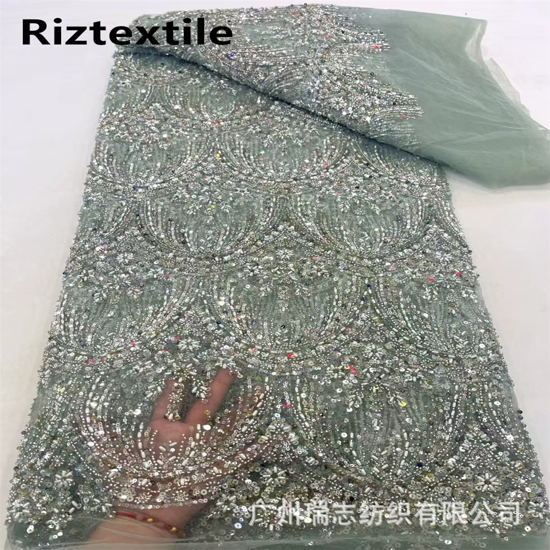 Picture of 3D Bead Tube Sequins Embroidered African Lace Wedding Dress Fashion Lace Fabric French Lace Fabric
