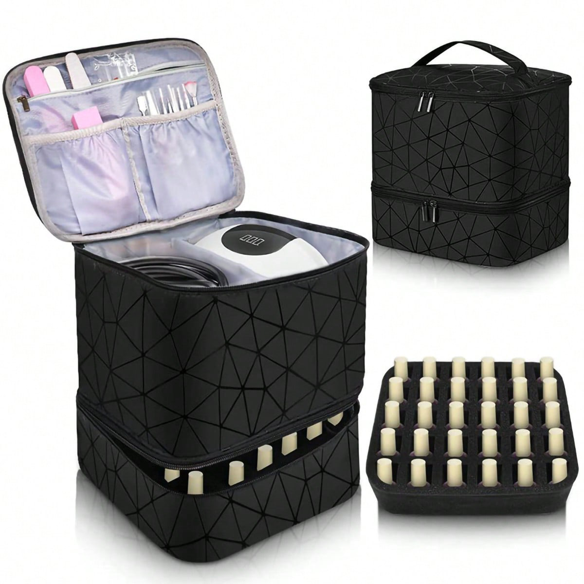 Cross-border Double-layer Portable PU Cosmetic Bag Large Capacity Advanced Nail Polish Storage Bag Nail Art Tote Bag Storage Bag