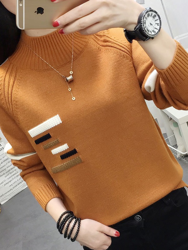 Picture of Women's Velvet Thickeneded Sweater Autumn and Winter 2024 New Half Turtleneck Popular Loose Western Style Top Knitted Bottoming Shirt