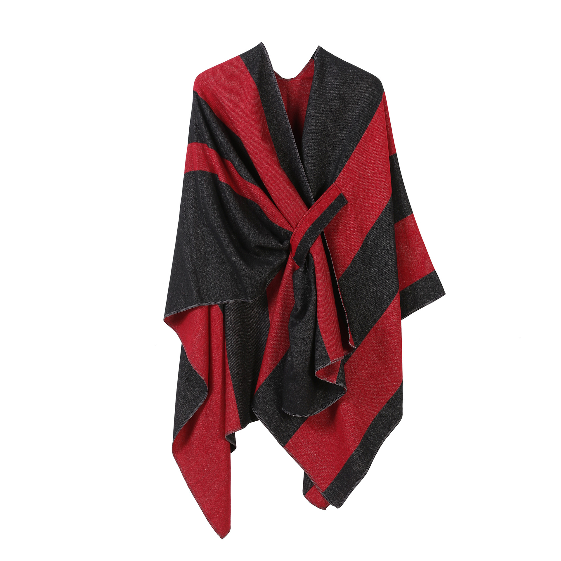 Picture of 2025 new striped contrast color French cross-border European and American shawl with bar split double-sided fashion versatile travel clap cape