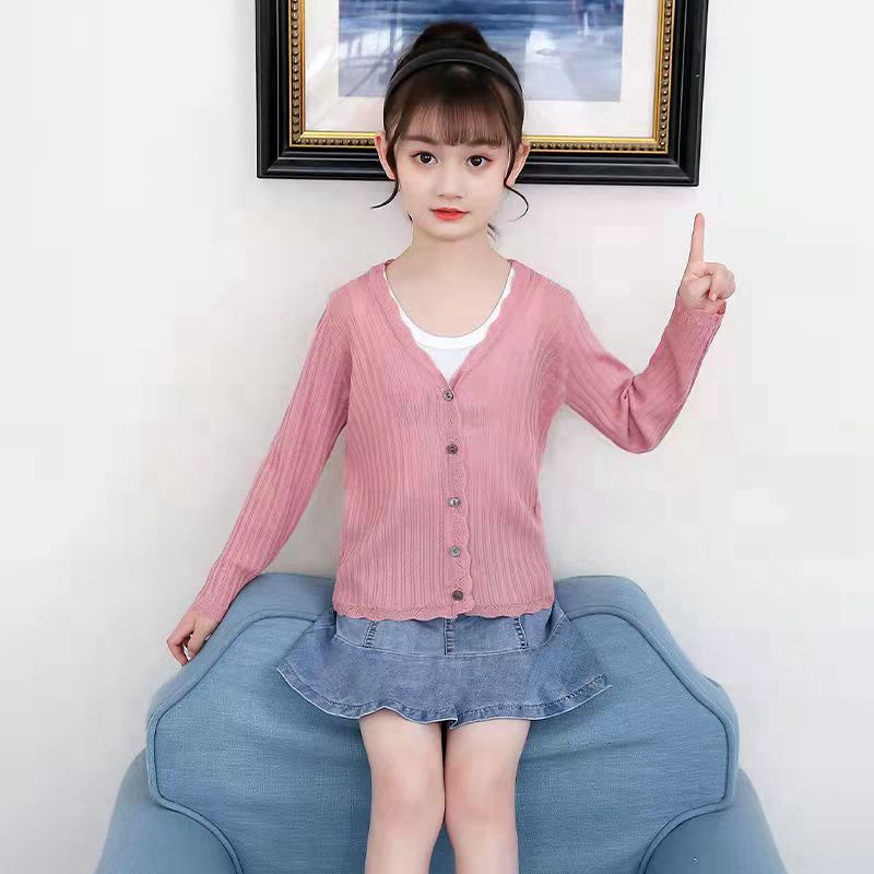 Picture of Girls' Knitted Cardigan Thin 2022 New Cute Ice Silk 8-year-old Coat Air-conditioning Shirt Sunscreen New Simple
