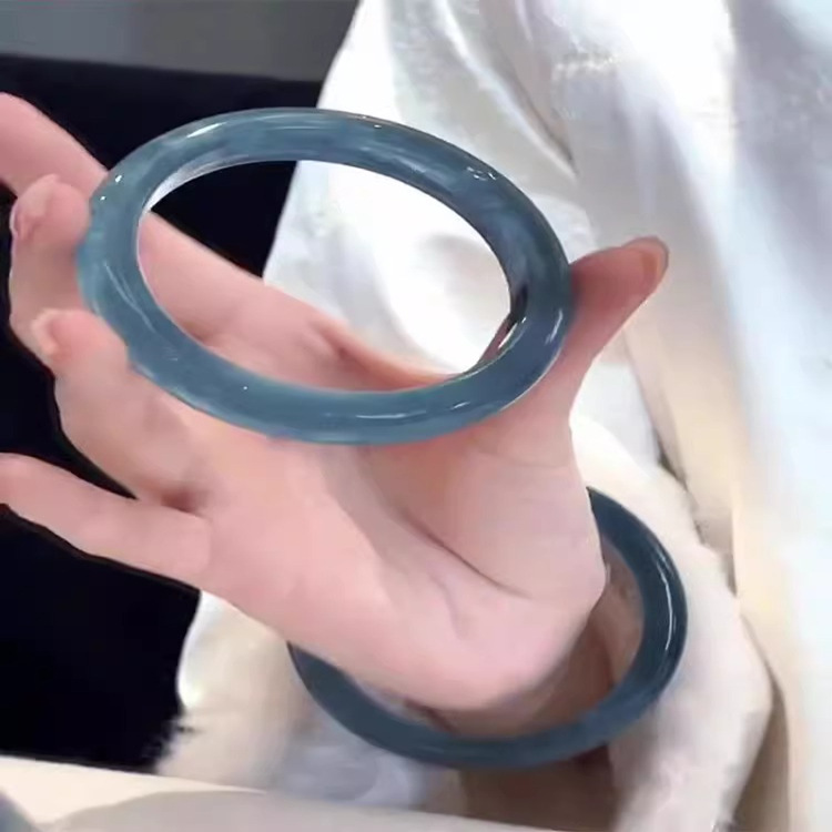 Sea Blue Bracelet Women's Chalcedony Bracelet National Style Cheongsam Accessories Imitation Jade Antique Jewelry High-end New Chinese Bracelet