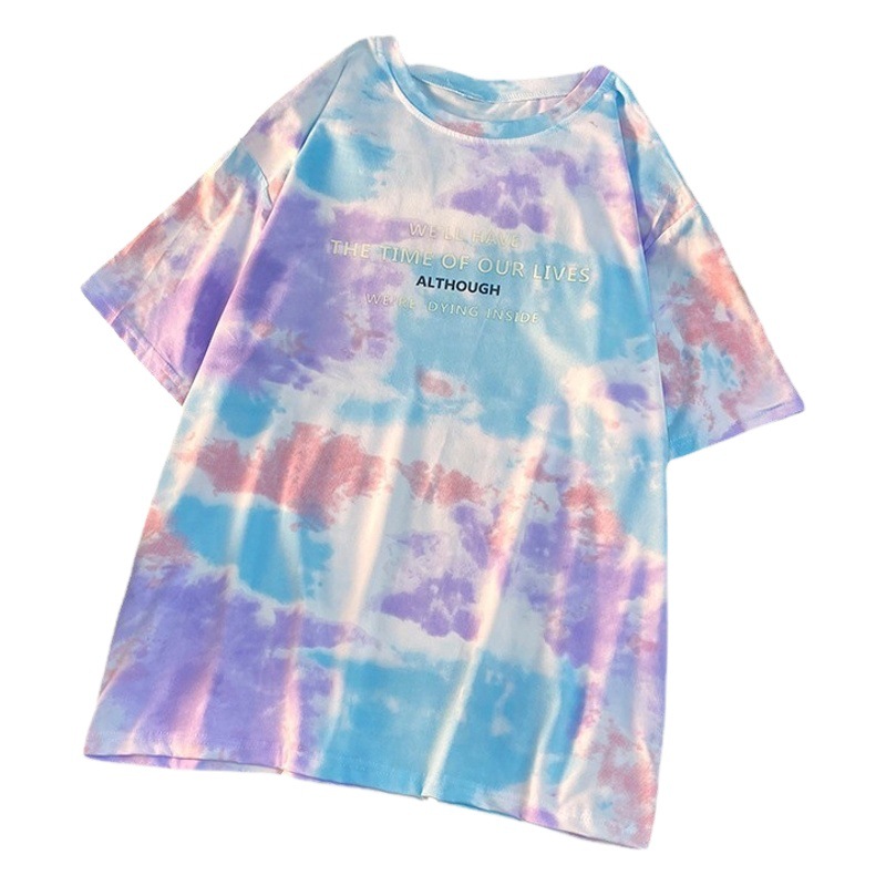 Tie-Dye Gradient Color Loose Short-Sleeved T-Shirt for Women Summer New Casual Women's Bottoming Shirt Student Plus Size Top Women's Clothing