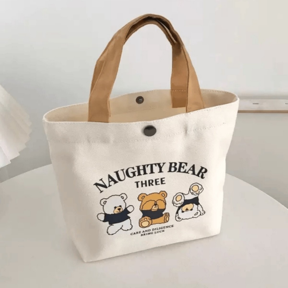 New Bear Canvas Bag for Female Students, Portable Work Small Hand-Carrying Lunch Bag, Handbag, Canvas Bag, Gift Bag