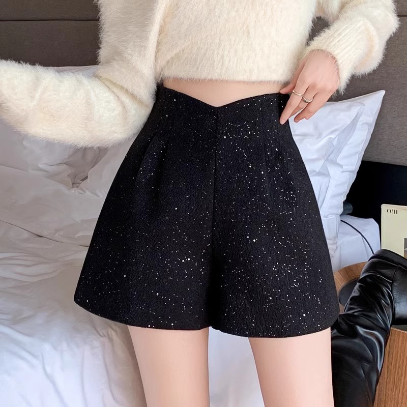 Picture of Starry Sky Woolen Shorts High Waist A- Shining Casual Dress Pants Sequins Shiny Boots Pants Spice Girls Wide Leg Pants