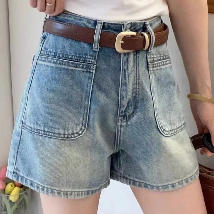 Picture of 2025 New Simple Women's Clothing Fashion Hot Pants Double Pocket A- shaped Wide Leg All-match Slimming plus size Denim Shorts Women