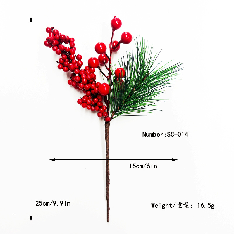 Picture of Cross-Border Christmas Simulation Pine Cone Branches Snowflake Pine Needles Berry Red Fruit Branches Holiday Decoration Cuttings Christmas Pine Needle Bouquet