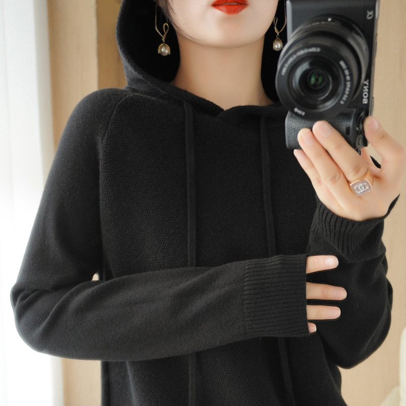 Picture of Hooded Sweater Women's Spring and Autumn 2025 New Hoodie Base Shirt Inner Knitted Shirt Casual plus size Hooded Sweater Women