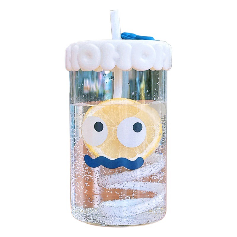 New Cute Glass Cup, Good-Looking Student Couple Straw Cup, Office Home Cute Summer Fresh Water Cup
