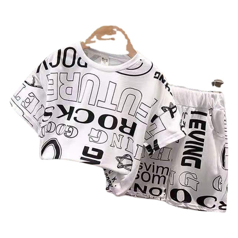Summer Fashion Clothing Baby Letters Boy's Summer Casual Handsome Boy's Short-sleeved Stylish Two-piece Set