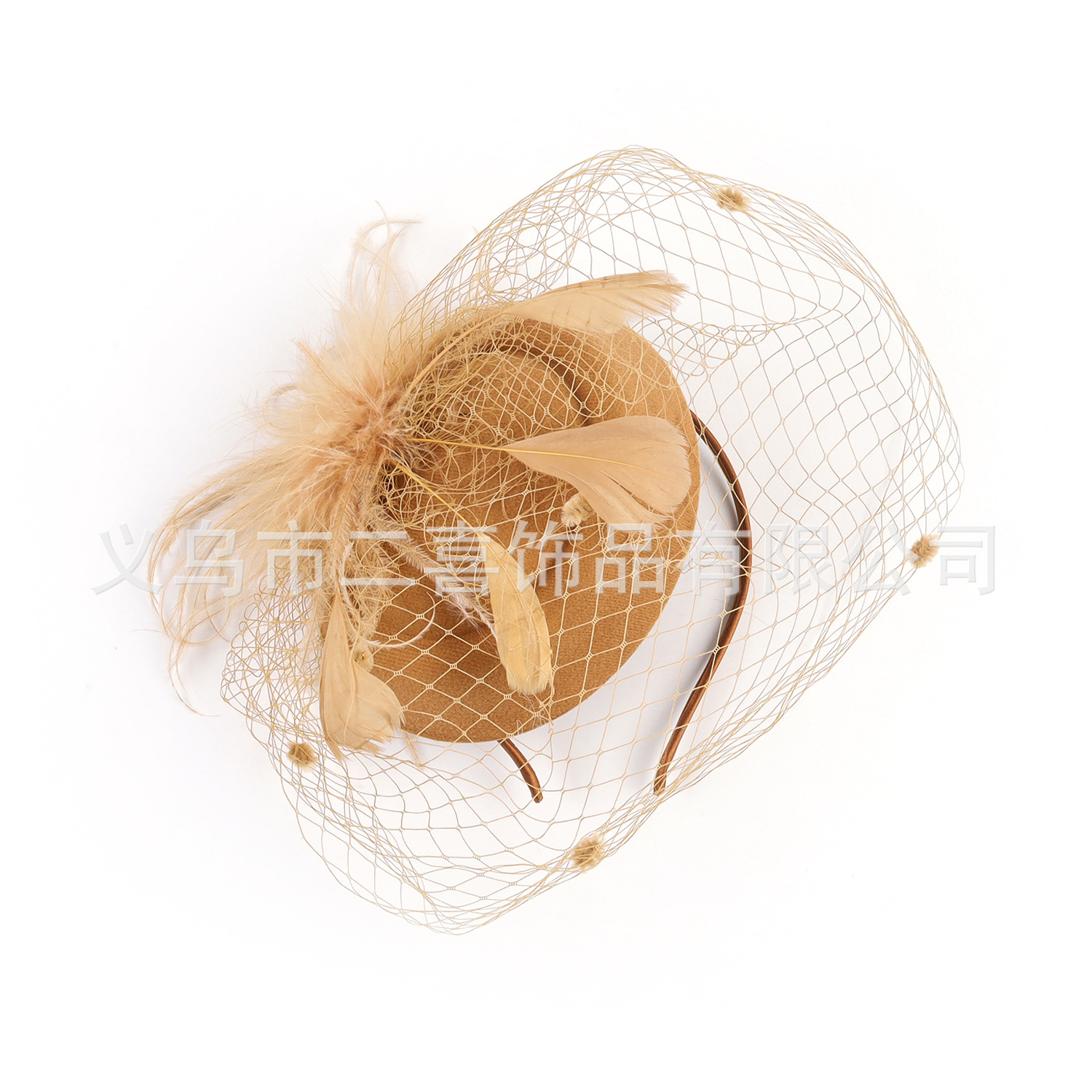 Picture of Cross-border supply of European and American bridal wedding gauze hair accessories fashion hairband headdress feather small hat hairpin