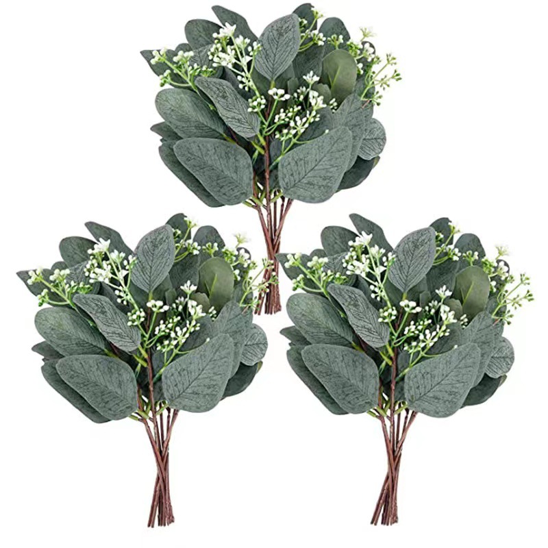 Picture of Simulation eucalyptus cuttings short branches with fruit money leaves diy single Nordic simulation plant eucalyptus leaves wholesale