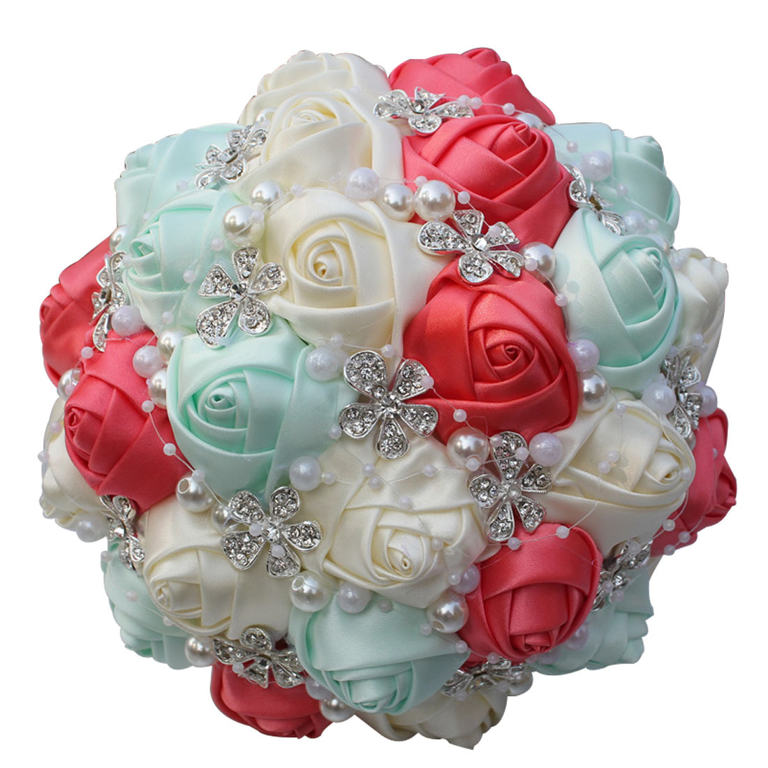 Picture of European and American Super Beautiful Ribbon Flower Wedding Supplies Bride's Hand-held Flower Five-flower Beaded Hand-held Flower Wedding Supplies Hand-held Flower