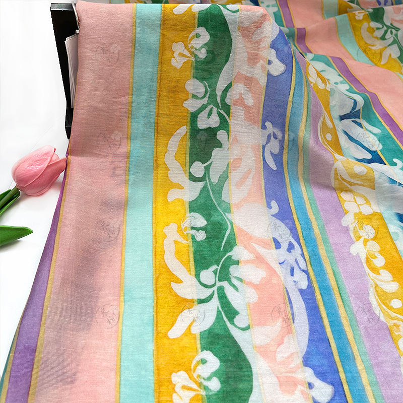 Colorful rhyme stripes, gauze skirt, Hanfu shirt, cheongsam, new Chinese style, Tencel linen fabric, handmade DIY fabric
