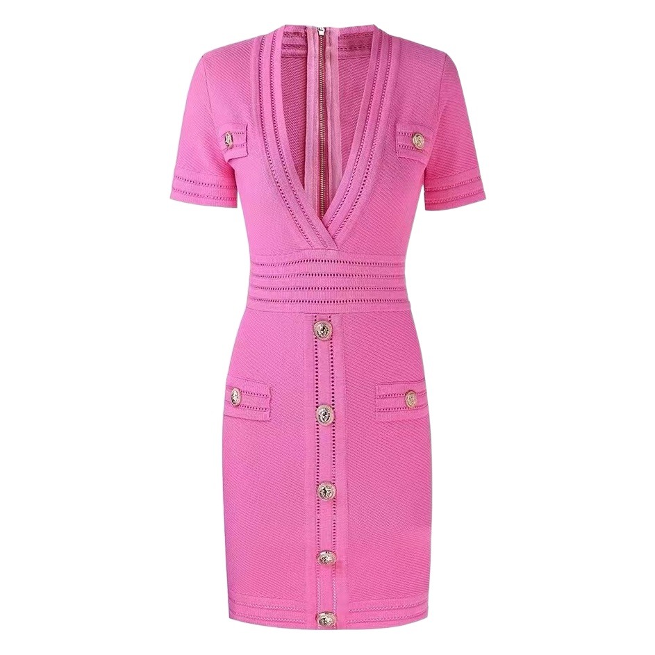 Summer 2022 knitted short sleeve sexy V-neck Ins sheath dress cross-border European and American AliExpress Amazon clothing