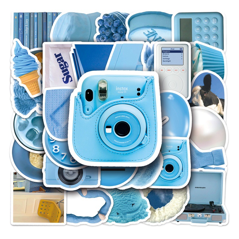 50 blue ins wind graffiti stickers small fresh stickers DIY mobile phone case milk tea cup luggage stickers waterproof