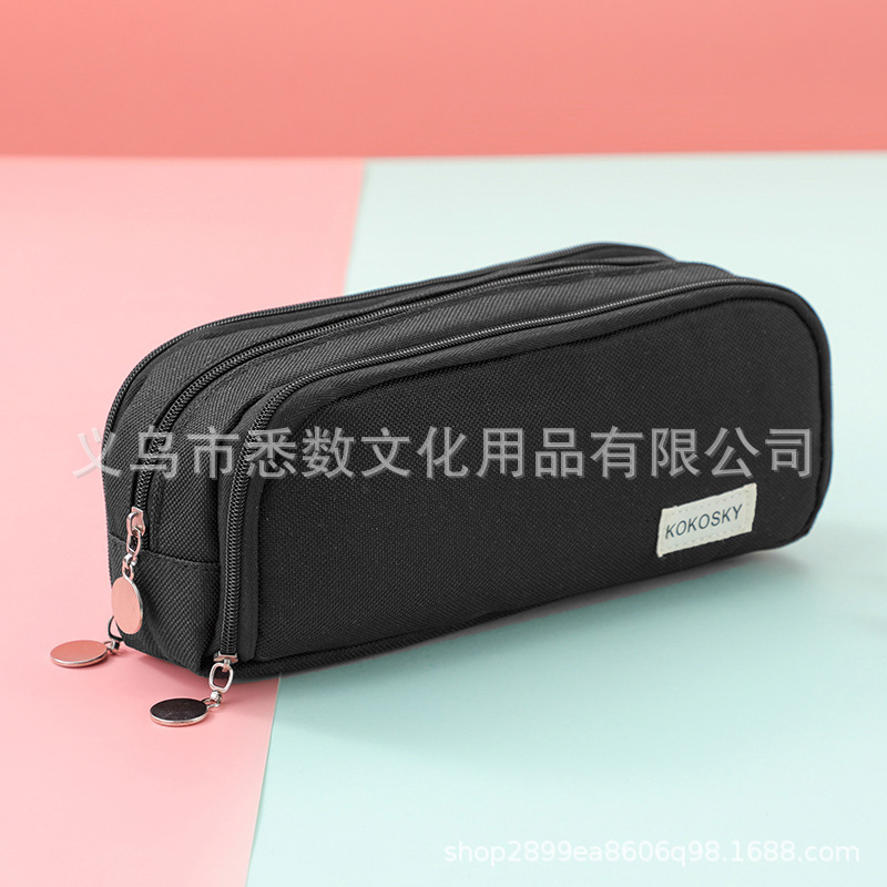 Picture of in stock Double Open Canvas Pencil Bag Wholesale Multi-layer Large Capacity Student Junior High School Student Pencil Case Multifunctional Simple Stationery Bag
