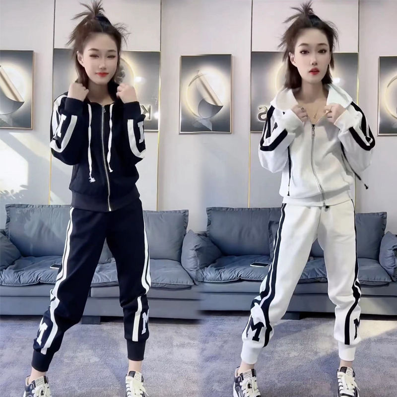 European Station Leisure Sportswear suit Women's 2024 Spring and Autumn New Western Style Hooded Sweatshirt Leg Trousers Two-Piece Set