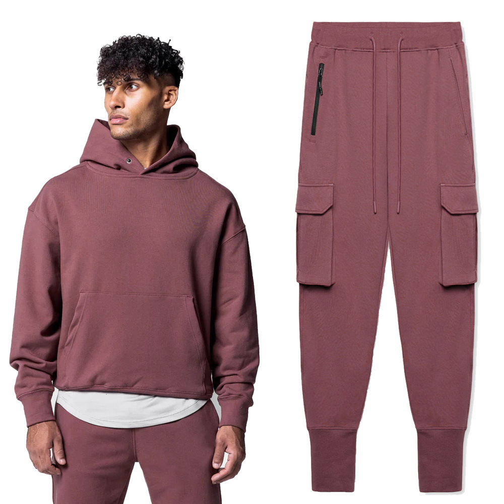 European and American New Sports Leisure Fixture Two-piece Set Men's Large Size Fitness Running Exercise Sweater Pants Set Cotton