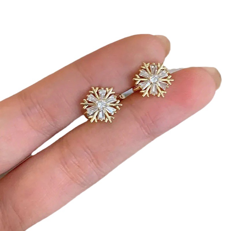 Exquisite Snowflake Earrings Women's Light Luxury Niche Design 2023 New Style Popular Simple Ear Buckle Advanced Foreign Style Earrings