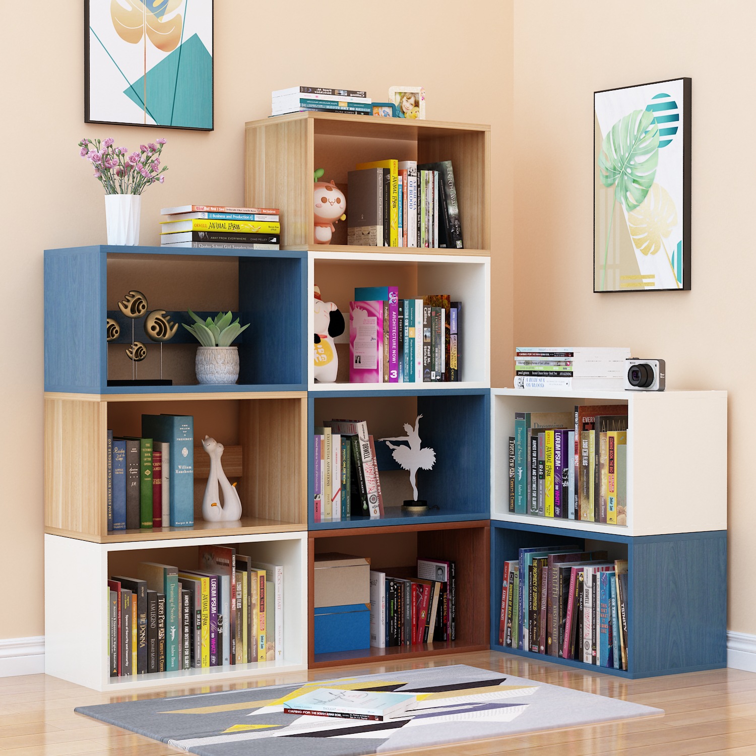 Simple Modern Floor-Standing Bookshelf Storage Rack Living Room Bedroom Home Student Combination Bookcase Children's Simple Storage Rack