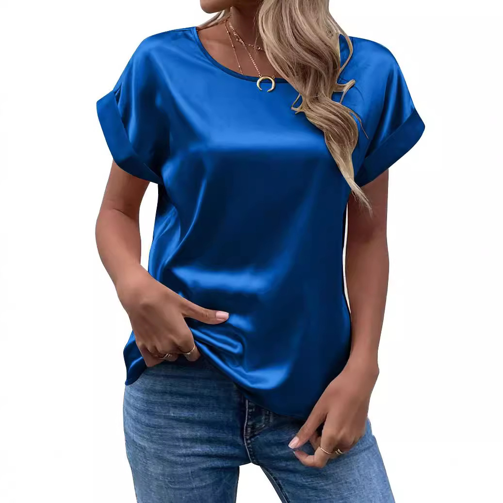 Picture of Fashion 2025 summer foreign trade source OL temperament Sade pullover round neck straight tube women's T-shirt primary source