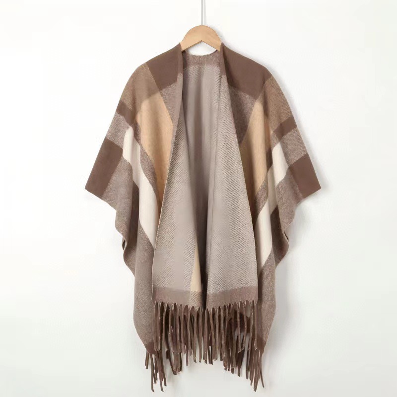 New Maillard Plaid Tassel Wool Shawl Women's Autumn and Winter Fashion All-match Casual Warm Cloak Plaid