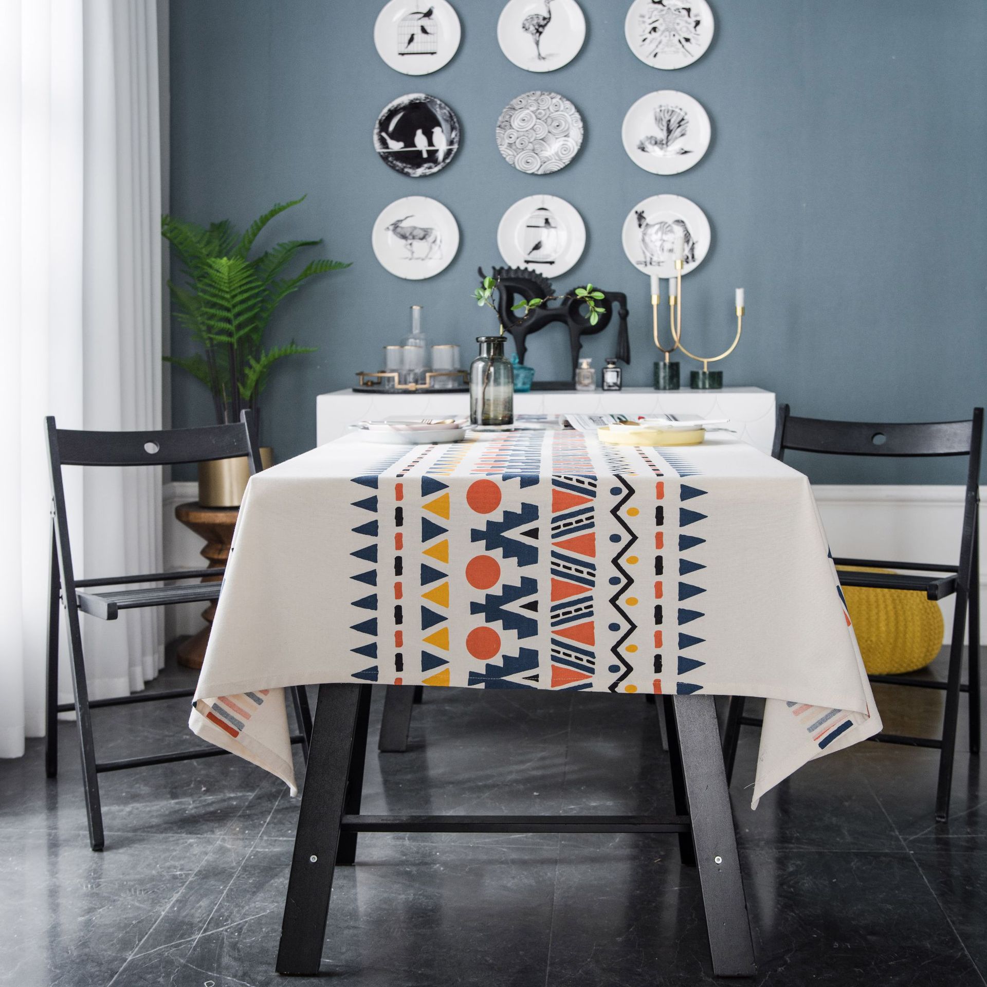 Picture of Yiman Qiyun Geometric Multicolor Printed Bohemian Style Living Room Household Tablecloth Printed Tablecloth Square Table