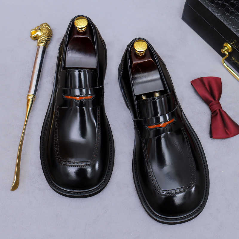 Big Head Leather Shoes Leather Foot Top Layer Cowhide Round Head Casual Leather Shoes Men's Casual Dress Business Shoes