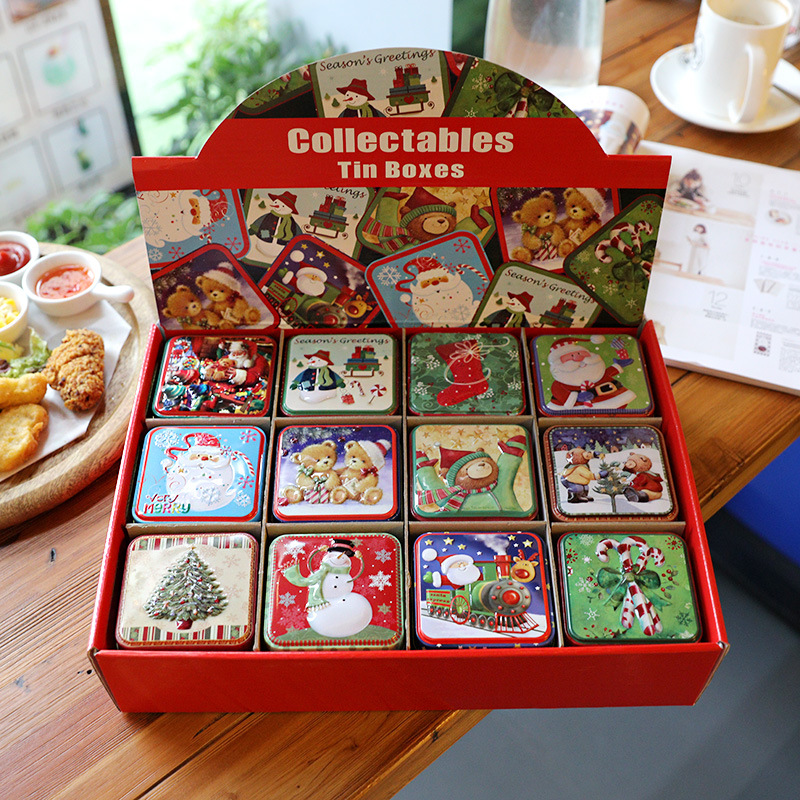 Picture of Christmas small square box tinplate box packaging gift box gift baking biscuit box iron candy box Series factory wholesale