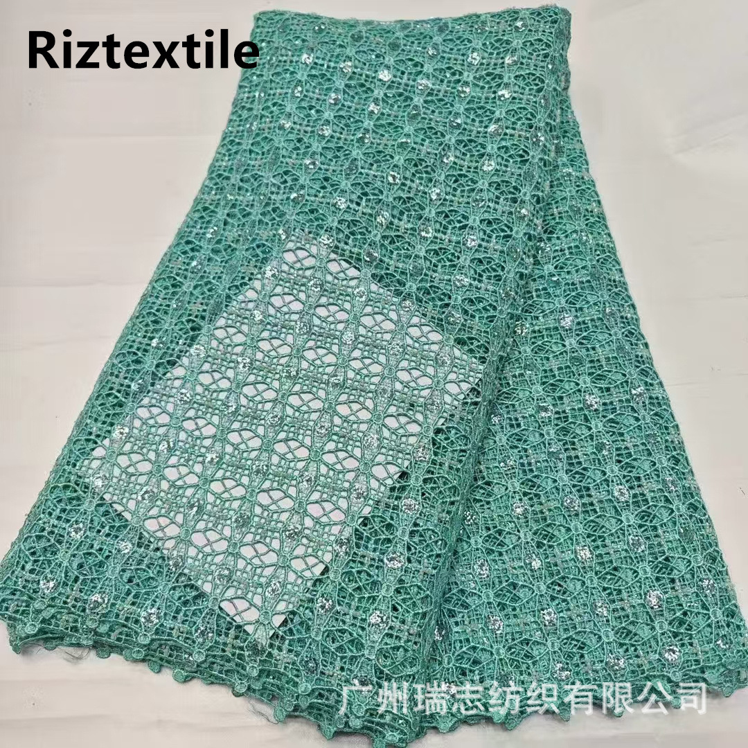Picture of African Lace fabric African Water Soluble Embroidery Beaded Lace Party Dress Fashion Embroidered Cloth