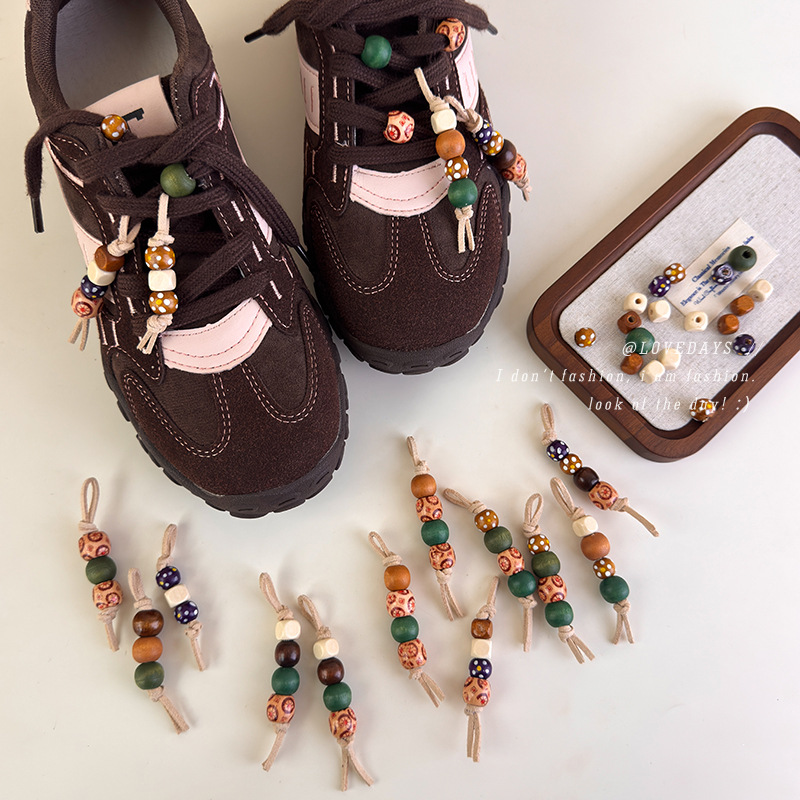 Autumn/Winter new Merard wooden bead shoes accessories, German training kangaroo shoes, mule lace pendants, vintage woven accessories