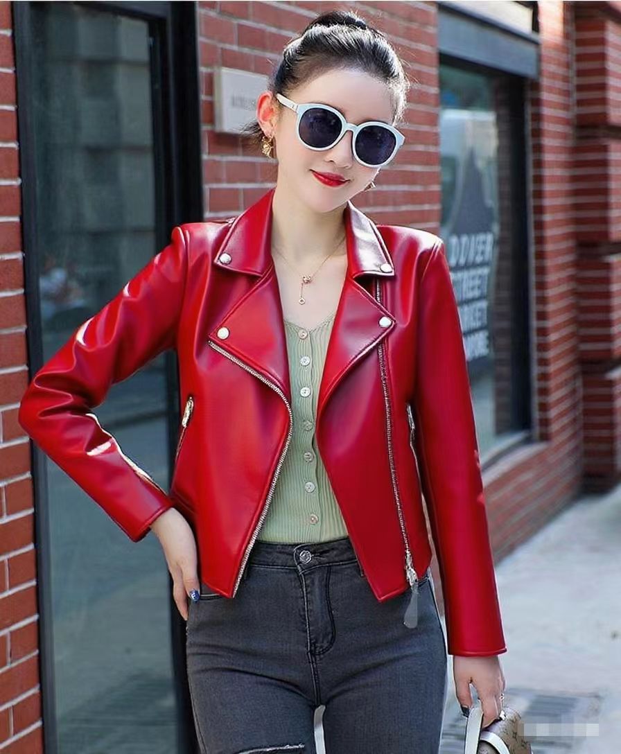 Picture of Factory wholesale spring and autumn new Korean women PU leather women's short slim small coat motorcycle clothing leather jacket