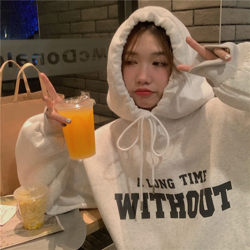 Picture of Spring, Autumn and Winter Velvet Hooded Sweatshirt for Women, Korean Style Loose Letter Top, Female Student Couple Jacket, Cross-Border Wholesale