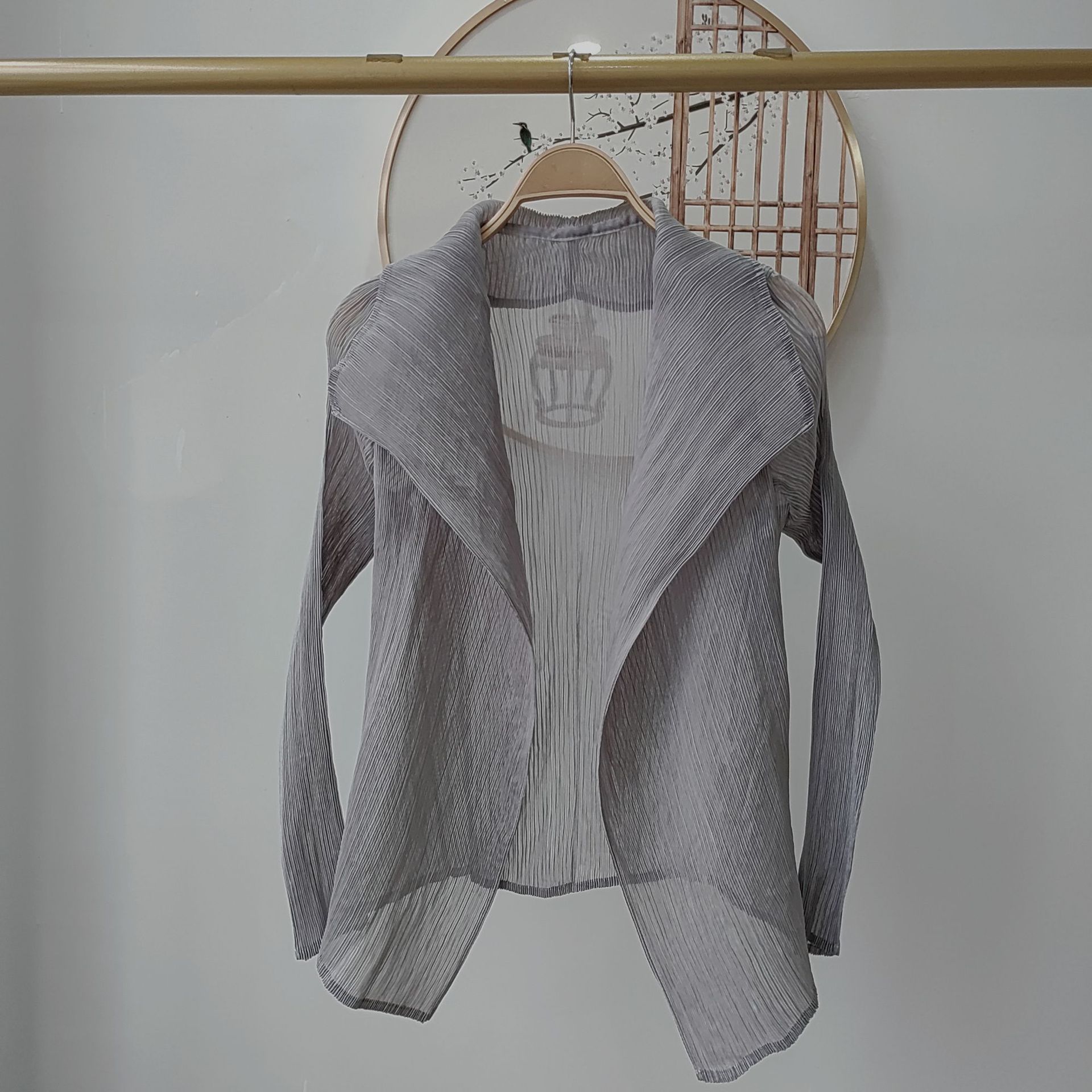 Picture of Counter Quality 2024 Miyake High-end Pleated Mesh Shirt Ultra-thin Elegant Solid Color Sun Protection Shade Women's Pleats