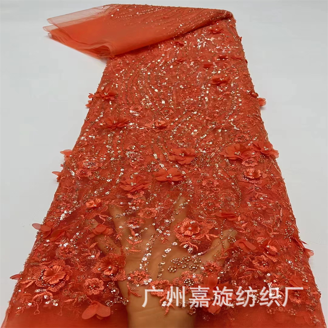 Picture of 2024 new manufacturers cross-border Europe, America, the Middle East and Africa small flower three-dimensional flower plus beads wedding dress children's clothing fabric