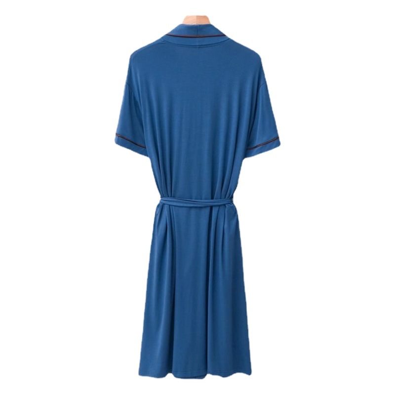 Men's modal lace-up nightgown plus size loose lapel short sleeve pocket bathrobe summer casual home wear