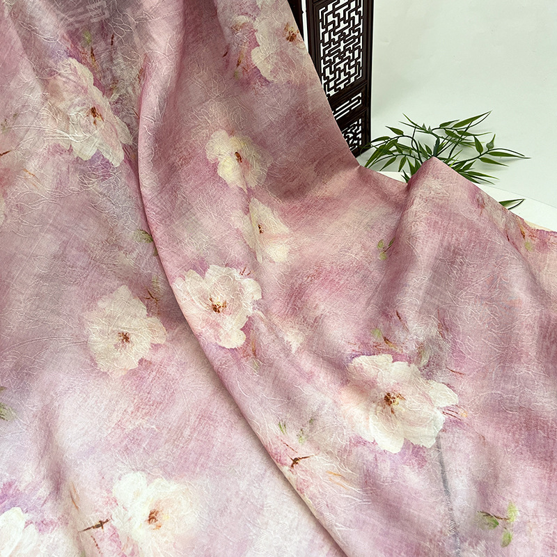 Pink and White New Chinese Style National Style Han Tencel Jacquard Fabric Cheongsam Dress Fabric Handmade DIY Fabric
