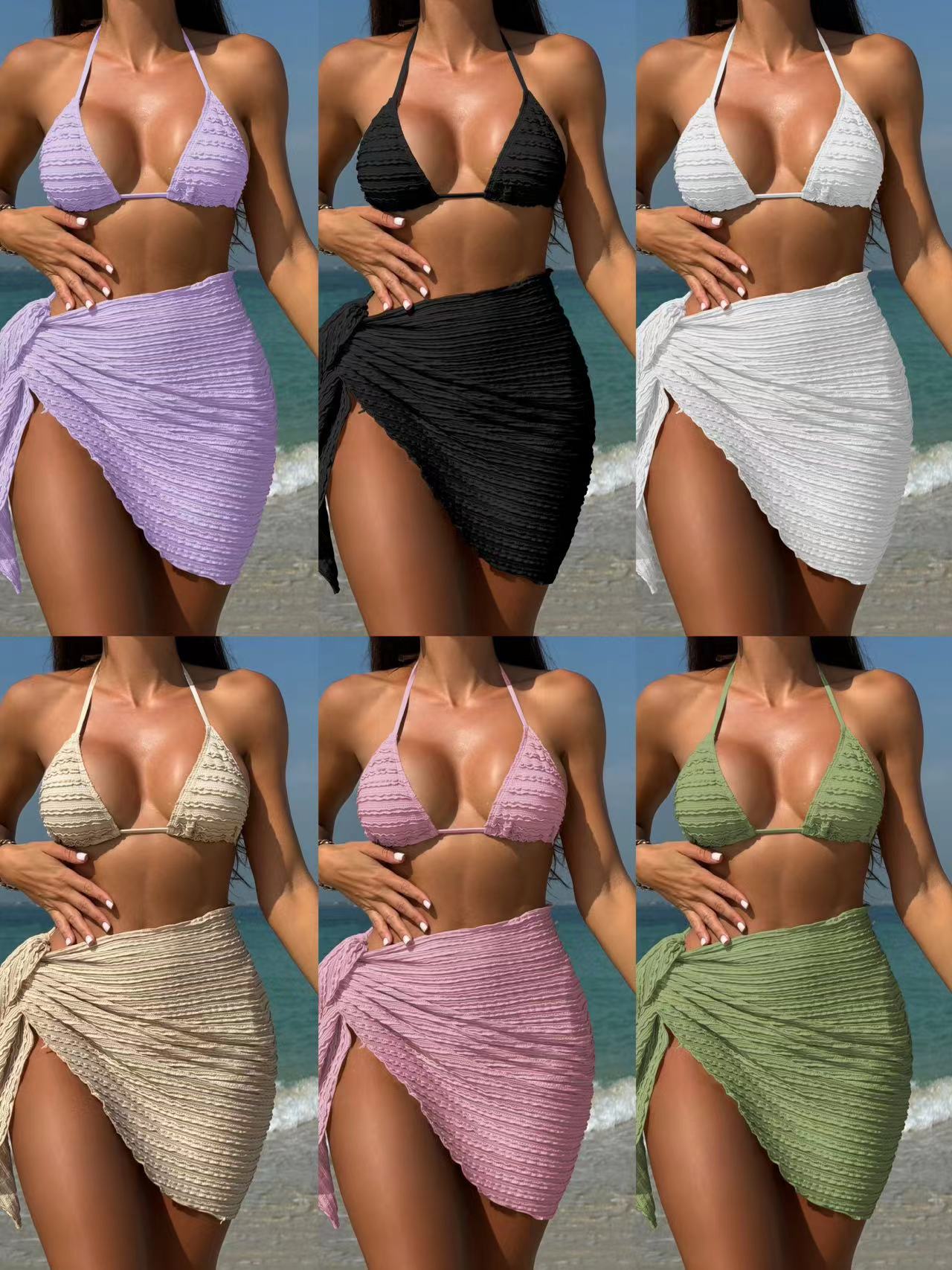 2025 European and American New Candy Series Special Fabric Swimsuit Swimsuit Bikini Three-Piece Bikini Bikini Bikini