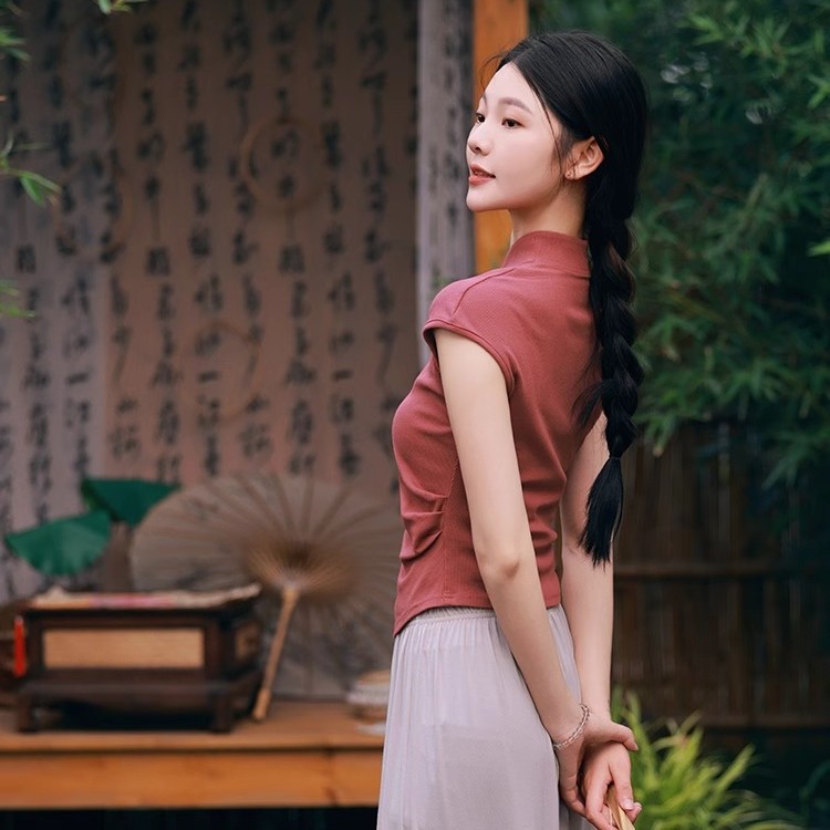 Picture of Classical Dance Clothing Adult Short-sleeved Top Thin Slimming Irregular Modern Dance Clothing Daily Wear Dancing Clothing