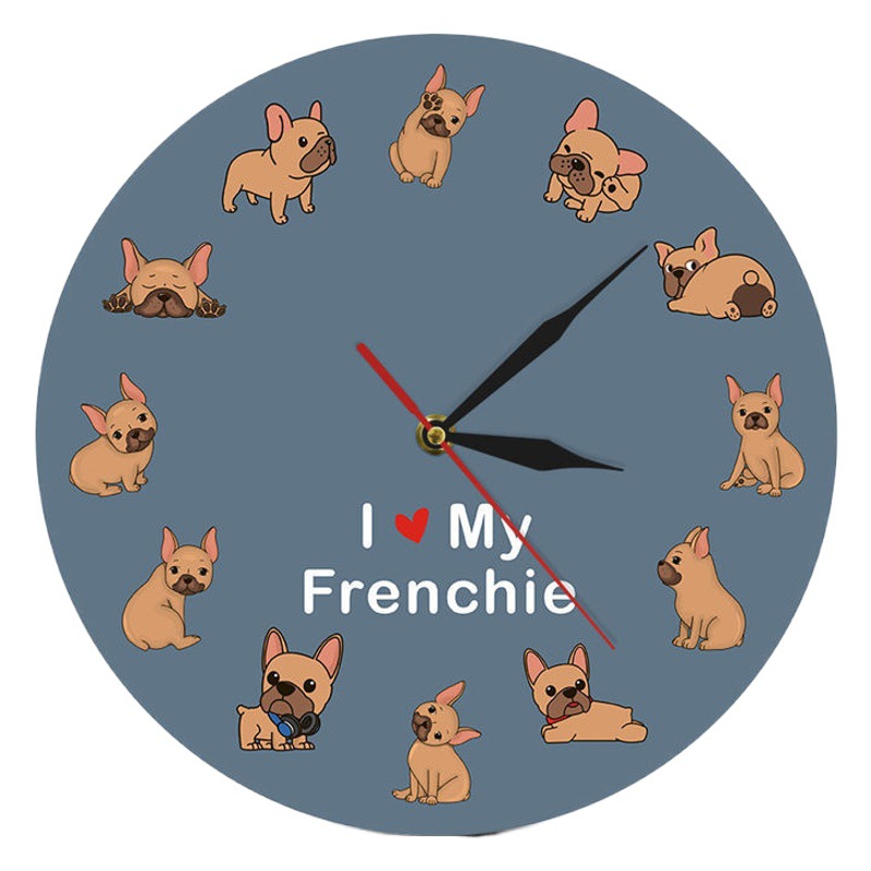 I Love My French Puppy Theme Modern Wall Clock French Bulldog Clock Pet Shop Decorative Wall Clock Cross Border