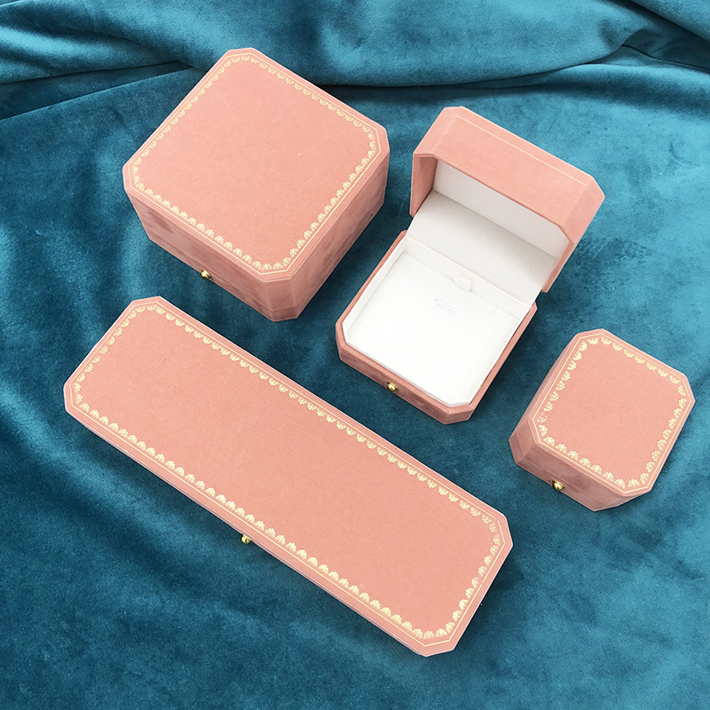 Pink Gold Buckle Octagonal Printed Jewelry Box High-End Fashion Jewelry Box Bracelet Necklace Box Large Bracelet Box