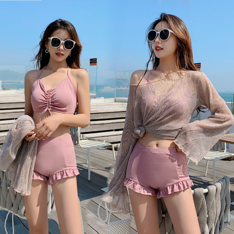 2025 New Hot Spring Swimsuit Women's Separates Bikini Long Sleeve Conservative Boxer Three-Piece Fairy Ins Swimsuit