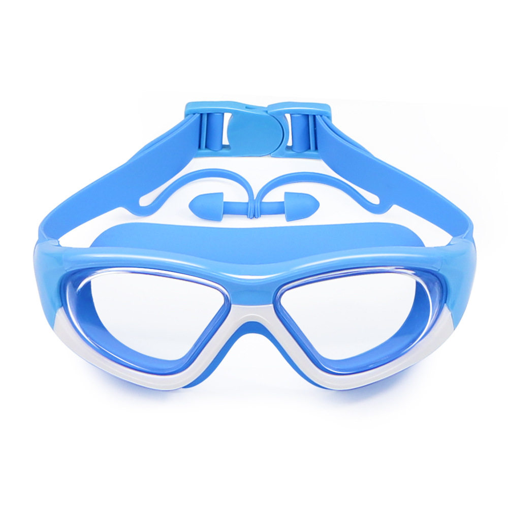 Picture of Children's large frame swimming goggles waterproof anti-fog HD diving goggles boys and girls one-piece earplug swimming goggles wholesale
