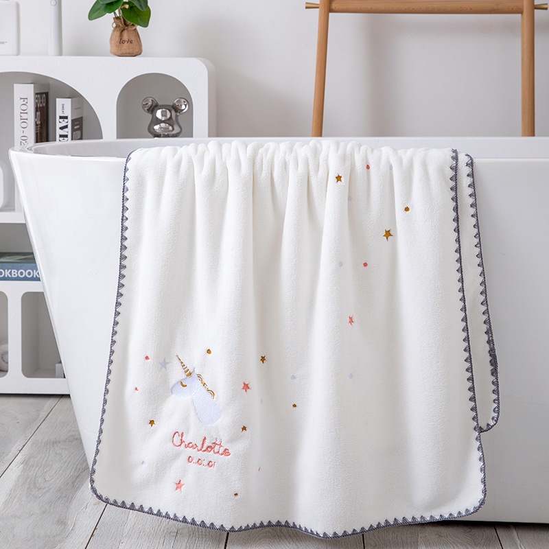 Picture of Wholesale embroidery cartoon pattern coral fleece bath towel absorbent adult couple wrap towel thickened soft simple beach towel
