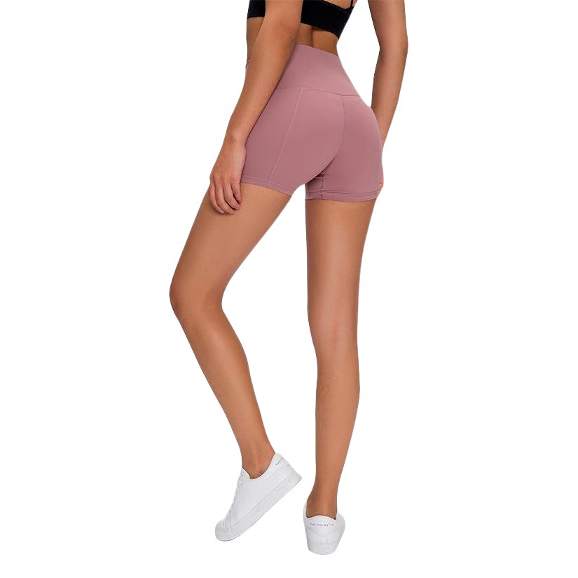 New high waist hip stretch sports pants women's double-sided sanding naked fitness yoga shorts S2037