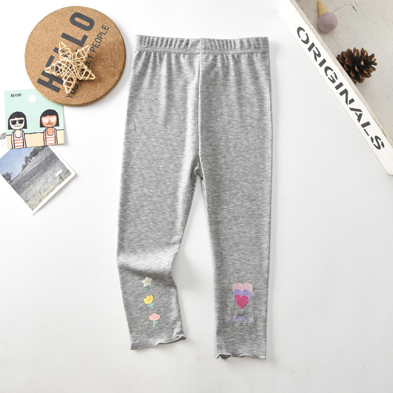 Picture of Summer girls' leggings thin outer wear inner print embroidery high stretch 130-170 size cropped pants
