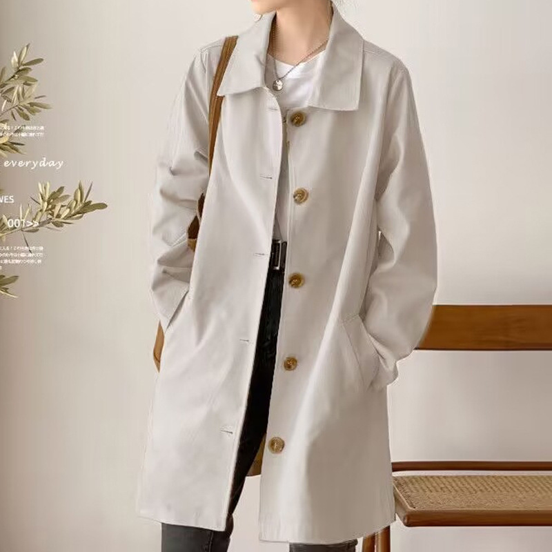 Trench coat Women's Mid-length simple early spring and autumn top women's Korean-style loose student solid color all-matching coat trendy ins fashion