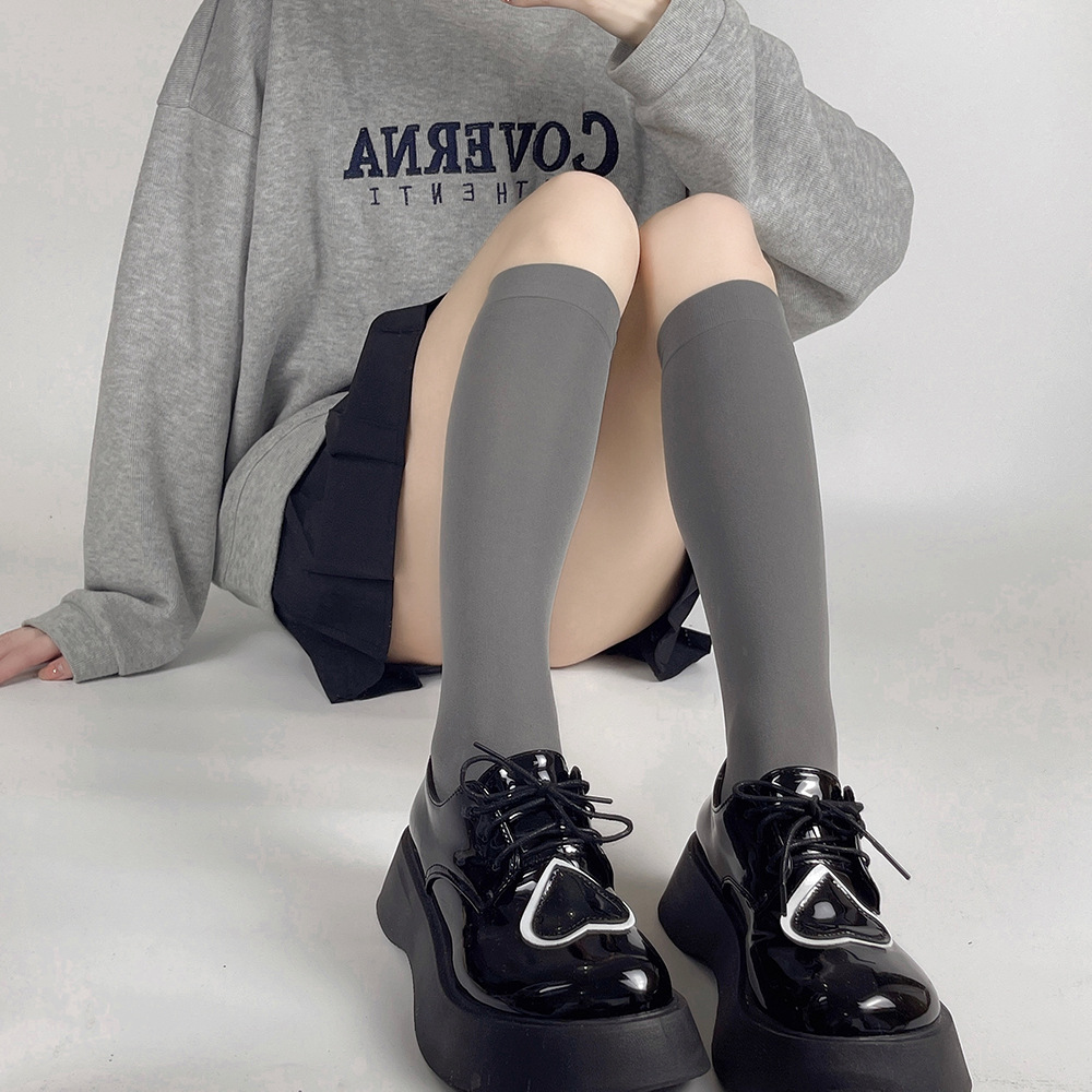Japanese JK pure wind 120D light gray velvet calf socks long knee socks spring and summer solid color high socks